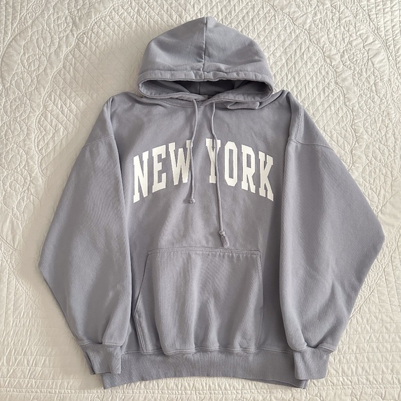 Brandy Melville Tops - Brandy Melville John Galt New York Oversized Christy Hoodie Sweatshirt Pale Blue